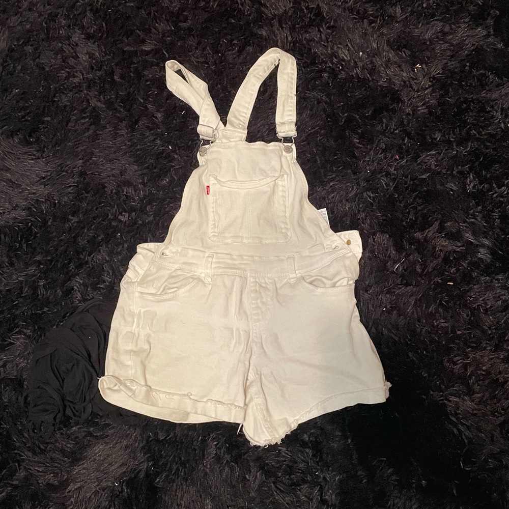 Levi white short overalls